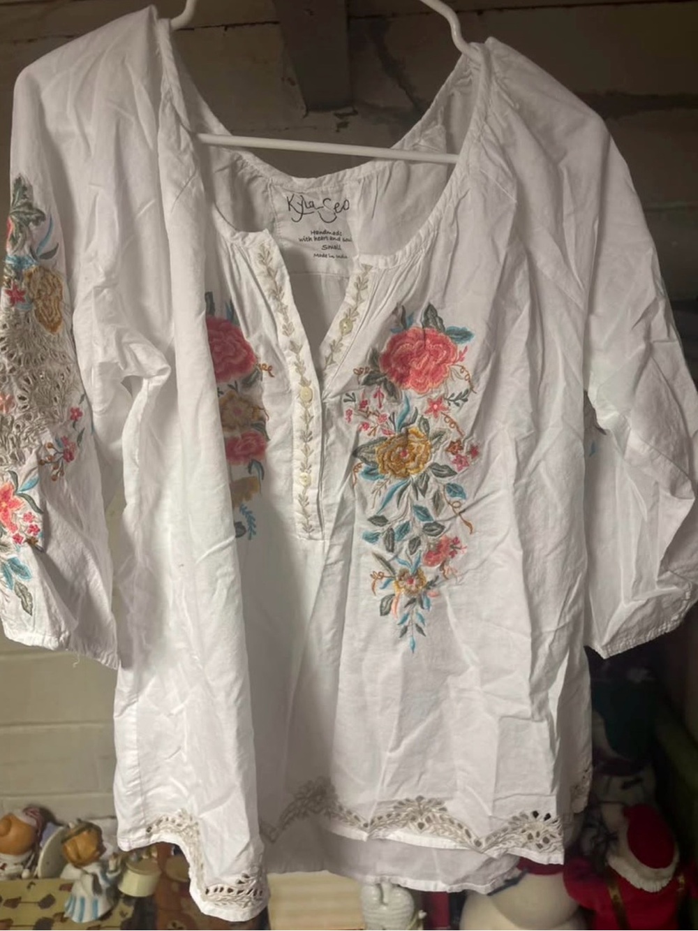 White Embroidered Floral Peasant Top